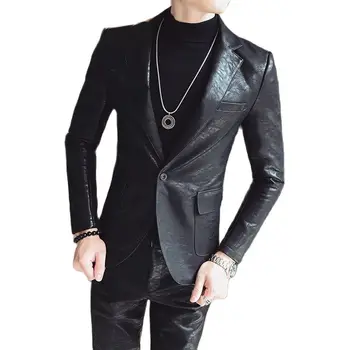 Популярный стиль знаменитостей 2021Net, модный тонкий бестселлер, однотонный кожаный костюм из искусственной кожи с длинными рукавами