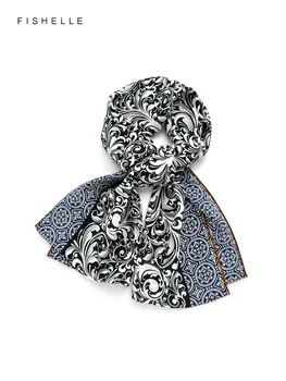 Винтажные черно-белые листья, 100% натуральный шелковый шарф, женские шарфы, головной платок, подарок для дам, длинный шарф, шаль из натурального шелка