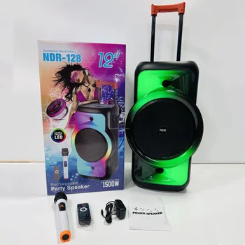 NDR128 Высокая мощность 15000 Вт Пиковая перезаряжаемая уличная RGB подсветка Караоке DJ Тележка для вечеринки Bluetooth Колонки с беспроводным микрофоном
