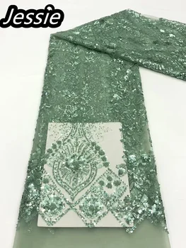 Старший Свежий Зеленый кружевной сетчатый марлевый материал Веточка для ногтей Бусина Маленький цветок Вышивка блестками Свадебная ткань