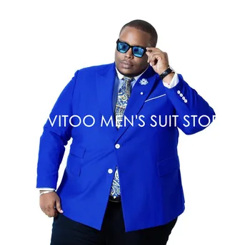 Мужские костюмы королевского синего цвета на двух пуговицах большого размера, сшитые на заказ/Деловая официальная свадебная одежда жениха/Пиджак-блейзер для мужчин, пальто + брюки из 2 предметов