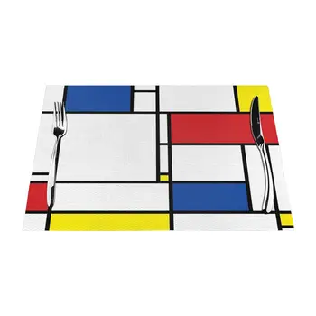 Mondrian Minimalist De Stijl Современный Декор Столовых Приборов Современный Коричневый Обеденный стол Для Вечеринок На открытом воздухе Легко Моется