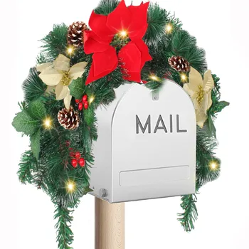 Рождественский почтовый ящик с зимними ягодами, зеленью, ветками, шишками, рождественскими украшениями для почтовых ящиков, декором для вечеринки на открытом воздухе