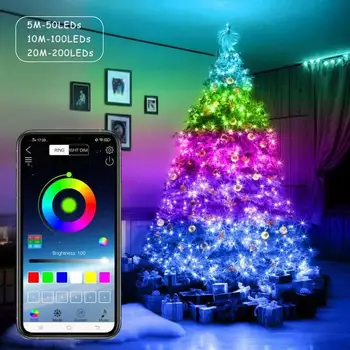 Светодиодная Гирлянда RGB Bluetooth Ontroller Рождественский Декор для дома 2022 Рождественская Елка Украшение Вечеринки Свадебная Гирлянда Украшение