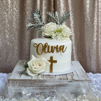 Персонализированная табличка для торта с именем при крещении | Табличка с именем на торте для крещения ребенка в душе | Украшение торта для крещения ребенка