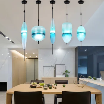 Современные подвесные светильники с искусственным стеклопакетом, светильник цвета голубого озера для спальни и ресторана, светодиодные лампы в комплекте