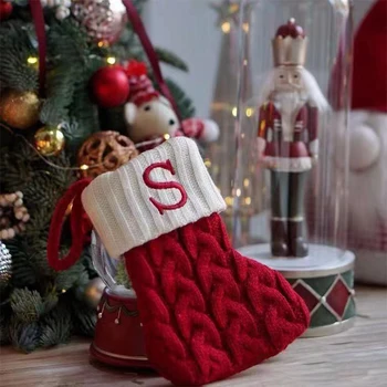 2023 Рождественские носки, Красная снежинка, алфавит, Рождественский вязаный чулок, подвеска в виде Рождественской елки, украшения для дома, Рождественский подарок