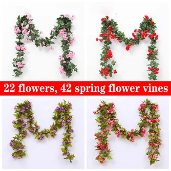 22-42 головки цветов, шелковые розы, плющ, зеленые листья, используемые для домашнего свадебного украшения, искусственные листья, самодельные подвесные венки