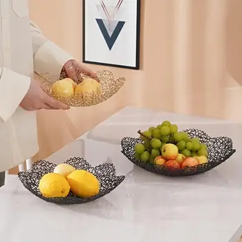 Железная ваза для фруктов с полым дизайном, вентилируемые восьмиугольные листья в скандинавском стиле, домашняя корзина, сетка, красный горшок для закусок, ваза для фруктов для дома