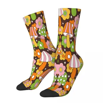 Красочные Неоновые узоры для любителей растений, носки с тропическими цветами и грибами, Мужские И Женские Осенние чулки в стиле Хип-хоп