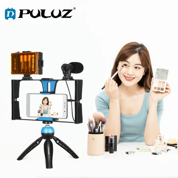 PULUZ Dual Handheld Filmmaking Recording Vlogging Video Rig Чехол-стабилизатор Пленка Устойчивая ручка для iPhone, смартфонов