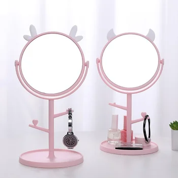 CX226 Столик с зеркалом для макияжа Настольная подставка для столешницы Используется для путешествий в ванную Обычное розовое зеркало с кошачьими ушками