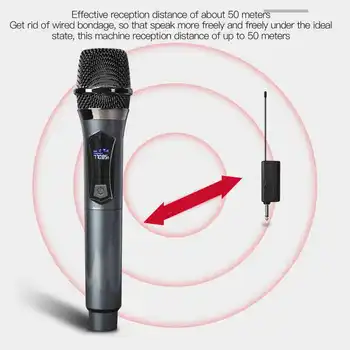 Беспроводной микрофон 1 на 2, двойная портативная динамическая караоке-микрофонная система с перезаряжаемым приемником