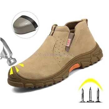 Защитная обувь для сварки, защитные ботинки со стальным носком, мужская резиновая износостойкая рабочая обувь, Дышащие удобные кроссовки