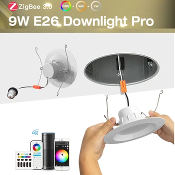 Gledopto 9W E26 RGBCCT светодиодный светильник ZigBee 3.0 Smart Life Tuya Homey Приложение Alexa и голосовой радиочастотный пульт дистанционного управления