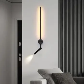 Светодиодный настенный светильник минималистской линии, белый, черный Металл, Регулируемый угол наклона С переключателем, бра 3000K Для прикроватного освещения для чтения в гостиной
