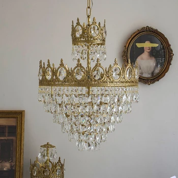 Подвесной светильник для спальни Французский хрусталь латунная лампа Американский дворец лампа для комнаты принцессы