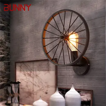 Настенный светильник BUNNY в американском стиле, Круглый Креативный дизайн в форме колеса, внутренние Ретро-светильники, ресторан в лофте, Светодиодное бра