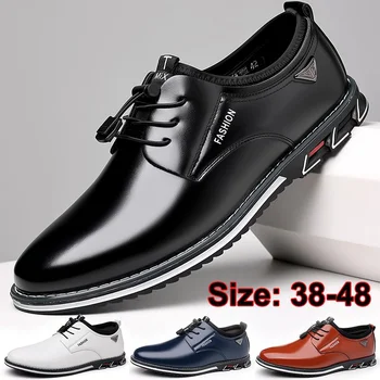 2023 Новая Деловая Повседневная Обувь для Мужчин, Мужские Туфли на шнуровке, Черные Кожаные Оксфорды, Большие Размеры, Офисные Модельные туфли для Свадебной вечеринки