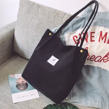 Женская вельветовая сумка для покупок, женская холщовая сумка через плечо, экологическая сумка для хранения, Многоразовые складные Эко-сумки для покупок