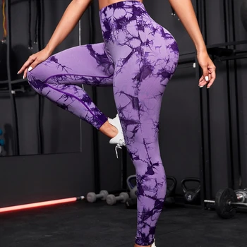 Леггинсы женщин фитнес штаны для йоги бесшовные раздавите Батт спортивная одежда с высокой талией тренировки колготки пуш-ап галстук краситель леггинсы для йоги 