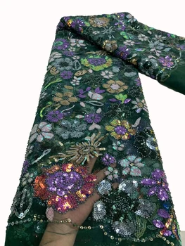 Нигерийская новая тюлевая кружевная ткань, высококачественная модная трубка с блестками, африканская модная ткань для шитья вечерних платьев / 5 ярдов