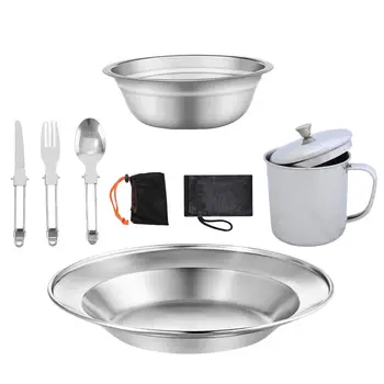 Посуда для кемпинга Набор посуды из нержавеющей стали для походов на пикник включает