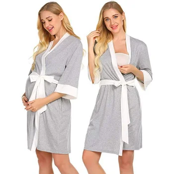 Одежда для беременных, Пижама для беременных из чистого хлопка, Тонкая Домашняя одежда для послеродового периода, Однотонное платье для грудного вскармливания