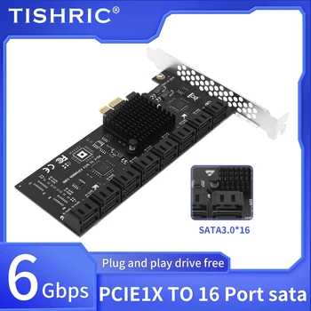 TISHRIC PCIE Sata Адаптер от 1X до 16 Портов SATA3.0 Карта расширения PCI-E Sata Контроллер PCI Express Множитель 6 Гбит/с Дополнительные карты