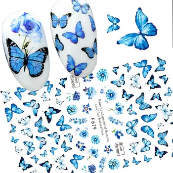 Новые голографические наклейки с бабочками, синие наклейки для ногтей, наклейки с самоклеящимся дизайном, наклейки для маникюра в стиле Ins, украшения для ногтей