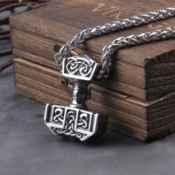 Ожерелье с Молотом Тора из нержавеющей стали, Ожерелье Викингов с кельтским узлом Для Мужчин, Ювелирный Талисман в деревянной коробке в подарок