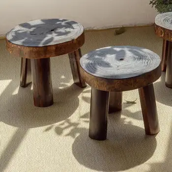 Деревянный стул для пирса с резьбой в стиле ретро из массива дерева, деревянный стул для пирса, маленький табурет, стул для пирса из бревенчатого дерева, круглый деревянный стул, низкий табурет