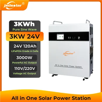 jsdsolar 3KW Портативная Универсальная Солнечная Электростанция 220VAC Солнечный Генератор 24V LiFePO4 Аккумулятор Power Bank для Наружного Дома
