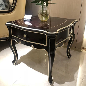 Угловой стол из массива дерева в европейском стиле, светильник для гостиной, роскошный приставной столик, резной декоративный столик из черного дерева
