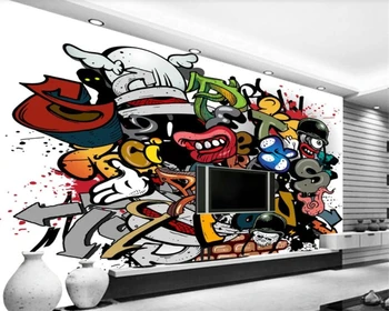 наклейки на стену beibehang, большая настенная роспись, яркое мультяшное граффити, фото, наклейки на стену, бар, KTV, инструменты, фоновые обои