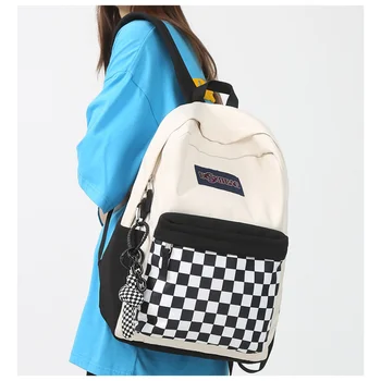 2023 Модная Женская Решетчатая сумка для книг, женский рюкзак для колледжа в клетку Kawaii, Модная школьная сумка для ноутбука, Женский Милый Студенческий рюкзак