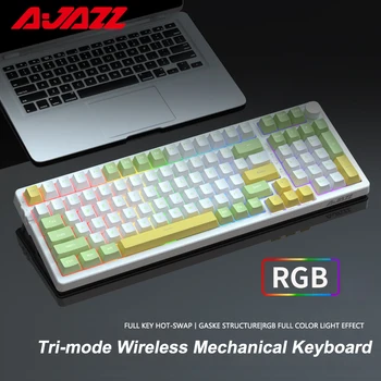 AJAZZ AK992 RGB 100 Клавиш Bluetooth Игровая Механическая Клавиатура С Горячей Заменой Клавиатуры Беспроводная 2,4 G USB Трехрежимная для Портативных ПК Геймеров