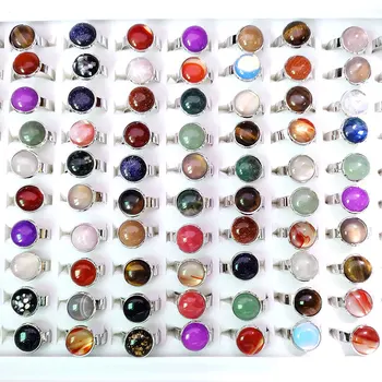 100шт/коробка Бусины 12 мм Регулируемые Кольца из натурального камня Кристалл Разных Цветов Ювелирные изделия с Целебной энергией Оптом Для перепродажи
