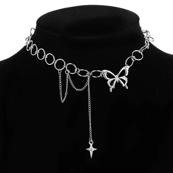Простое ожерелье-чокер в стиле хип-хоп с бабочкой и кисточкой для женщин, девочек-подростков, ожерелье-цепочка в стиле панк, вечерние модные украшения на каждый день