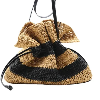 Новая женская сумка в полоску, вязаная крючком, сумка на одно плечо, повседневные квадратные сумки в полоску, летняя пляжная сумка простого дизайна