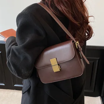 Брендовая дизайнерская женская сумка через плечо из искусственной кожи, модная сумка через плечо с замком, сумочка с клапаном, тренд 2022 года
