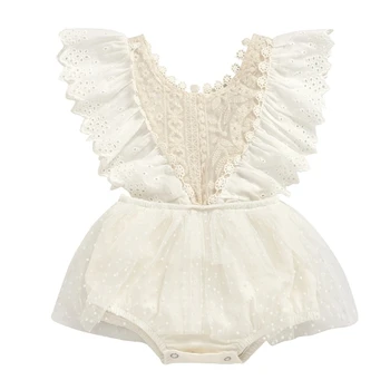Новорожденный младенец для маленьких девочек, комбинезон с оборками на рукавах, боди, кружевное платье, комбинезон, одежда 066B