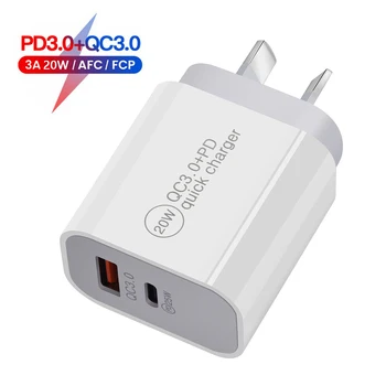 Зарядное Устройство PD Dual USB 18 Вт QC 3,0 Адаптер Быстрой Зарядки Type C Для Телефона Travel Wall Quick Charge EU US UK AU Plug Для iPhone 14 13 12