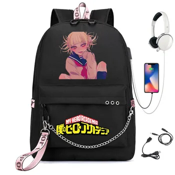 Милый USB-рюкзак My Hero Academia, Школьные сумки Mochila, Дорожные Сумки Для ноутбука, Рюкзак на цепочке, USB-порт для наушников
