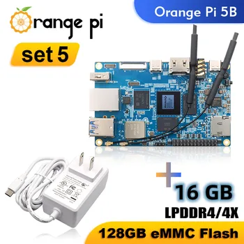 Orange Pi 5B + Блок питания 16 ГБ Оперативной памяти RK3588S 128 ГБ EMMC На борту WIFI + BT Плата разработки Orangepi 5 B Одноплатный компьютер