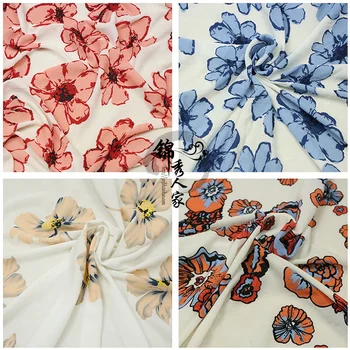 Высококачественная ткань для платья through China Wind из шифона с принтом шифоновый цветок плотная ткань
