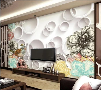wellyu Пользовательские обои papel de parede Европейский ретро линейный рисунок цветок птица гостиная ТВ фон обои 3d фреска