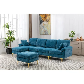 Диван COOLMORE Accent /диван для гостиной, секционный диван, бирюзовый полиэстер [на складе в США]
