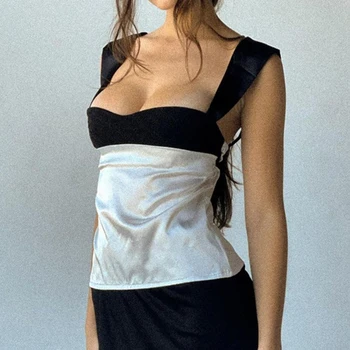 Женский жилет-слинг с открытой спиной, Атласный женский топ-камзол в стиле пэчворк, летняя простая повседневная женская уличная одежда на завязках