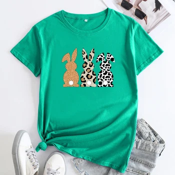 Футболка с леопардовыми пасхальными кроликами, милые женские футболки для праздника Иисуса, футболка с забавным христианским изображением кролика